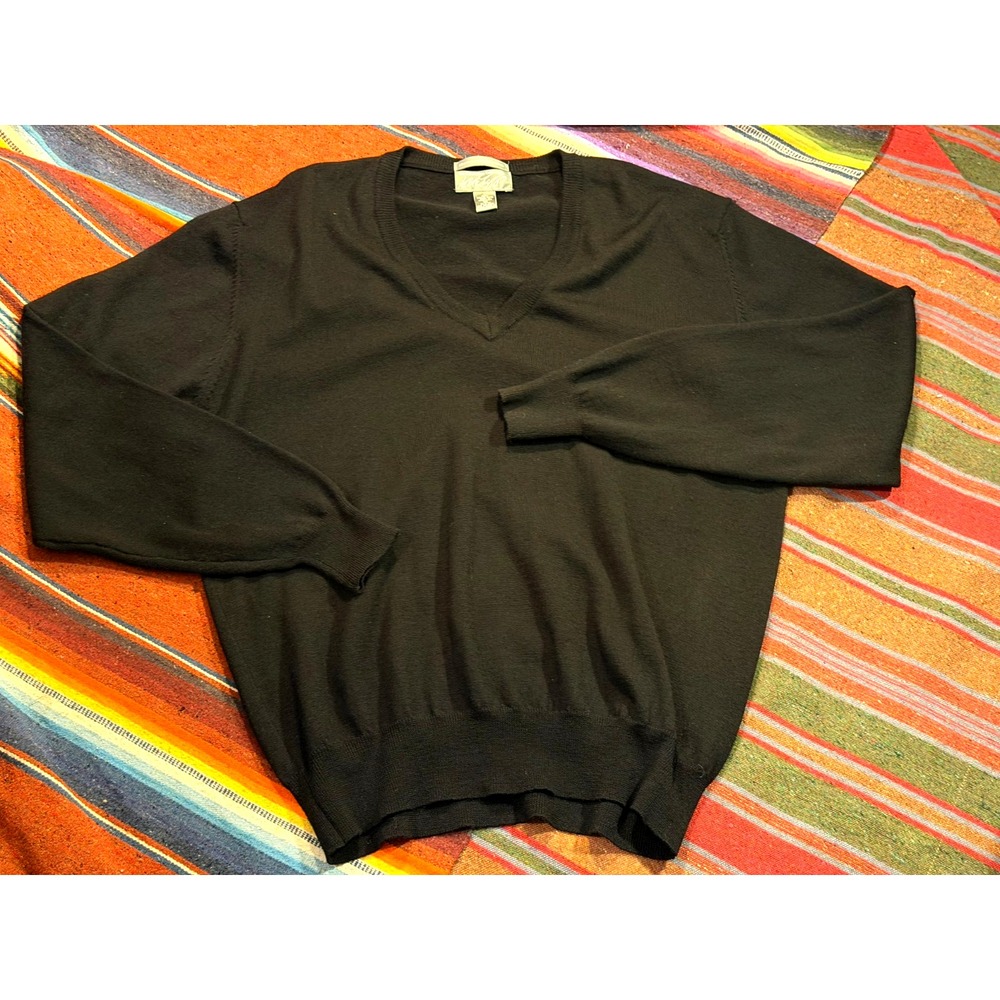 VTG Lord & Taylor Collection Black Long Sleeved V-Neck Sweater Merino Wool  - XL
